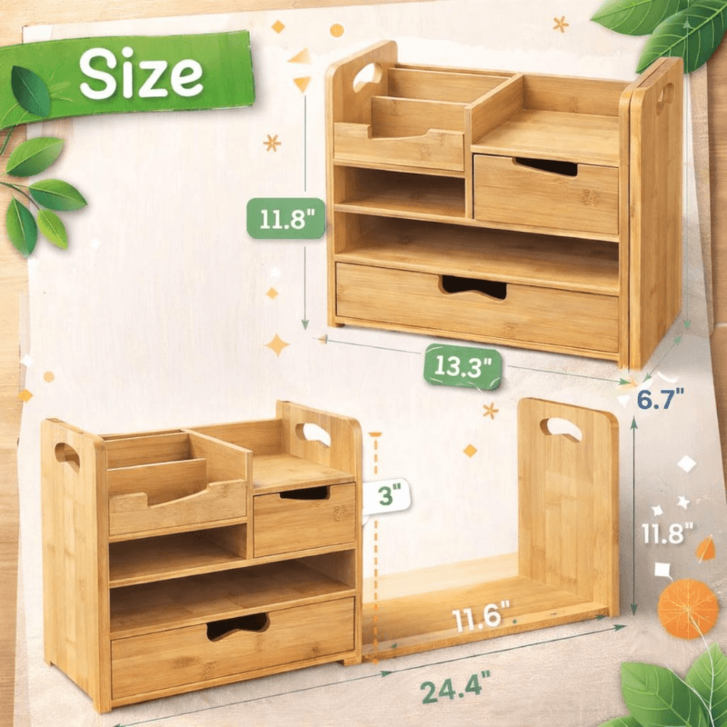 Shopletan Bamboo Desk Organizer with Drawer