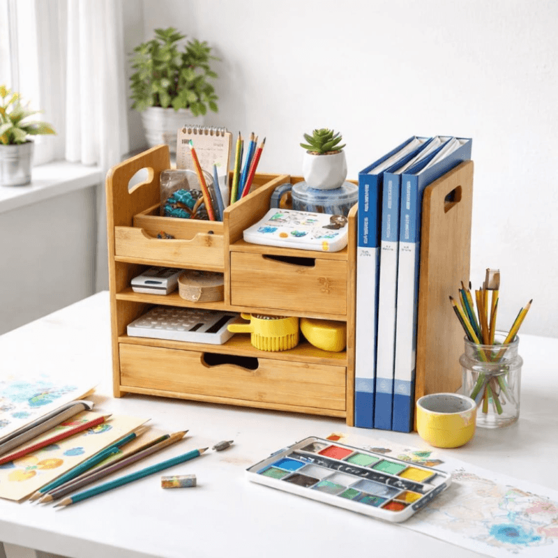 Shopletan Bamboo Desk Organizer with Drawer