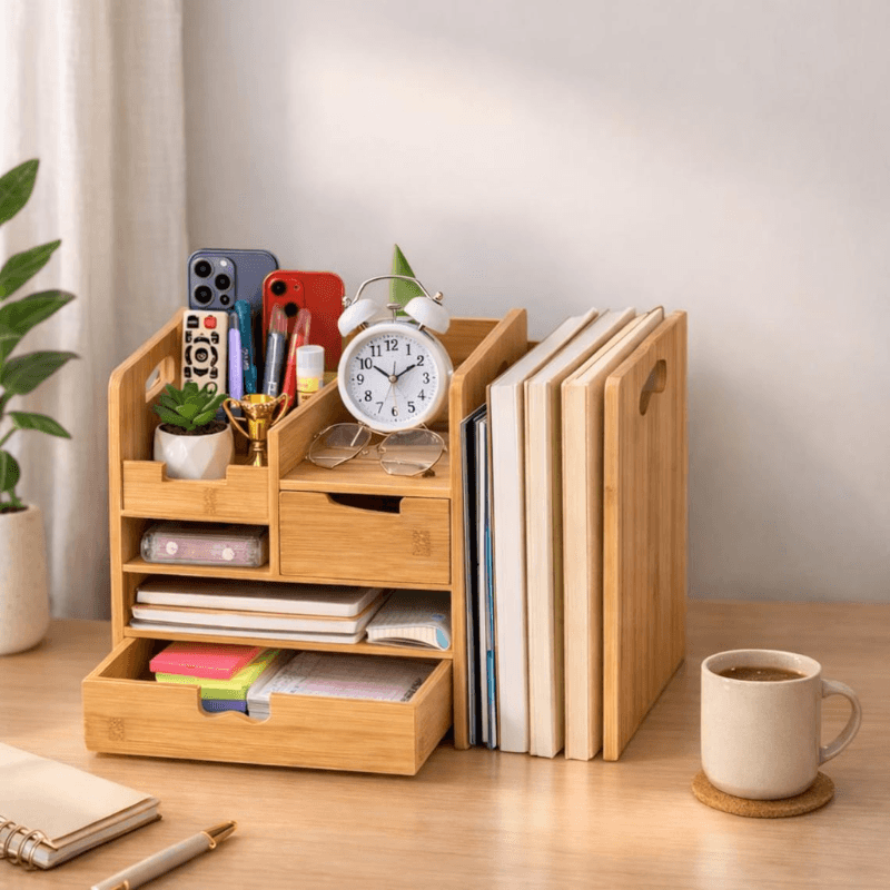 Shopletan Bamboo Desk Organizer with Drawer