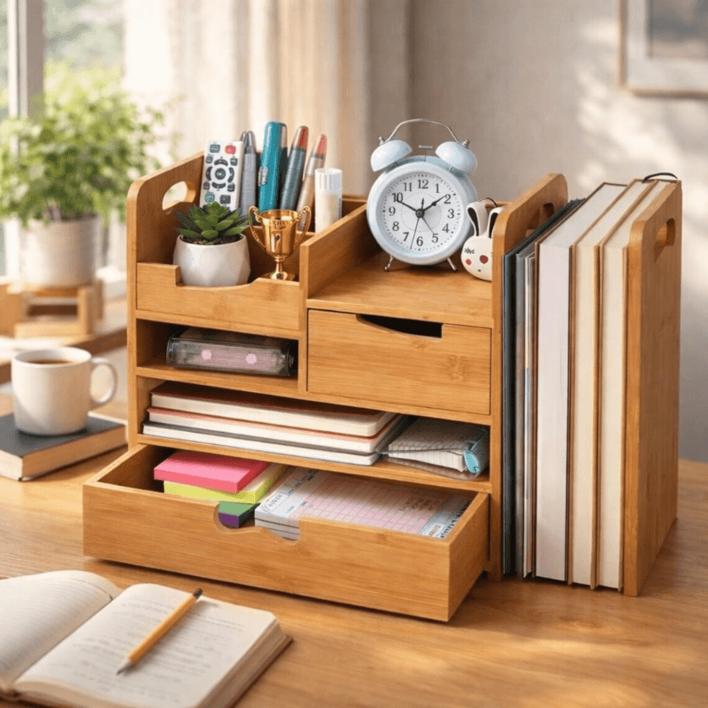 Shopletan Bamboo Desk Organizer with Drawer